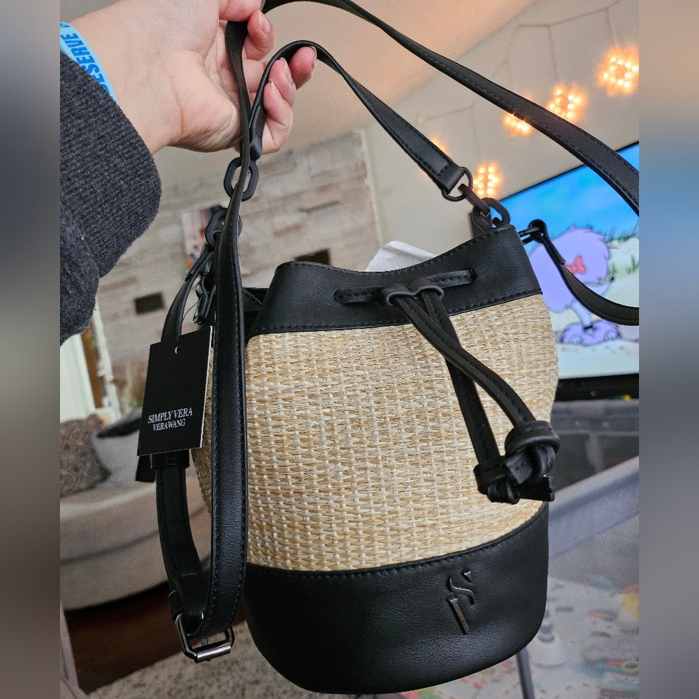 Simply Vera Vera Wang Black and Tan Woven Shoulder Bag
